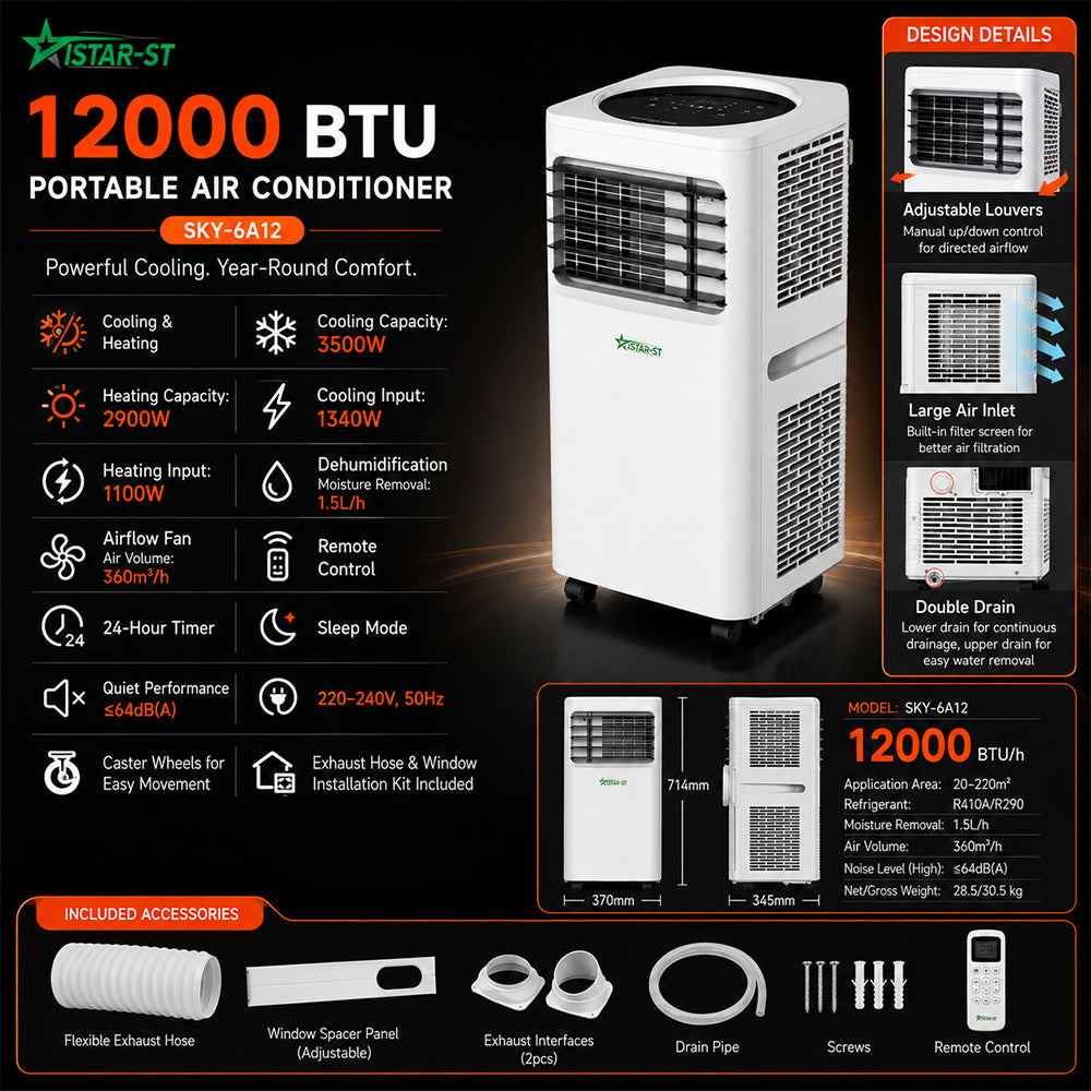iStar 12000 BTU Portable Air Conditioner – Dual Motor
