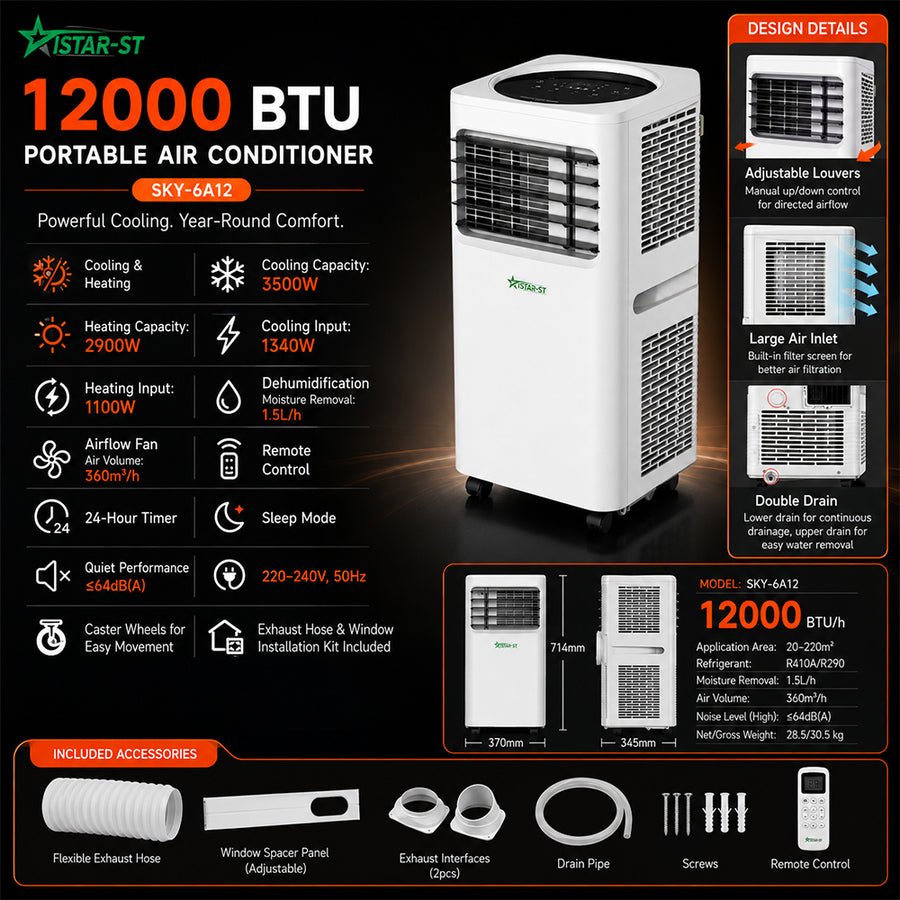 iStar 12000 BTU Portable Air Conditioner – Dual Motor