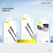 FONENG XS13 1.2m RGB Light Braided Fast Charging Cable 60W / PD27W