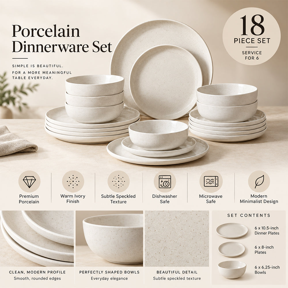 18-Piece Ivory Speckled Porcelain Dinnerware