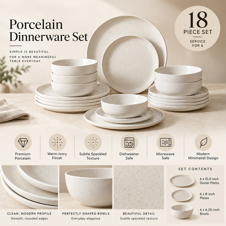 18-Piece Ivory Speckled Porcelain Dinnerware