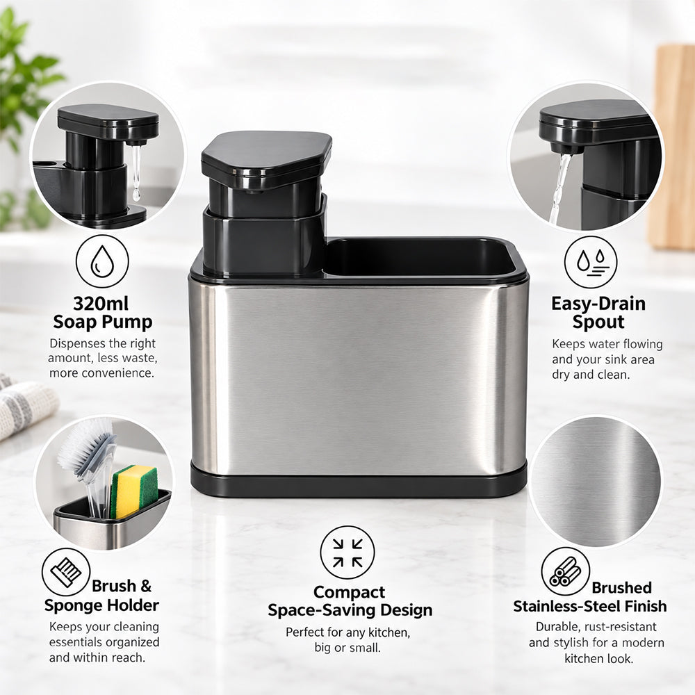 Kitchen Cleaning Storage Rack with Soap Pump - 320ml