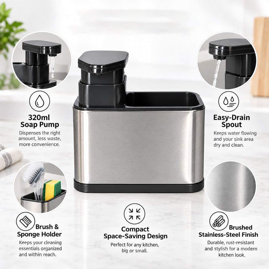 Kitchen Cleaning Storage Rack with Soap Pump - 320ml