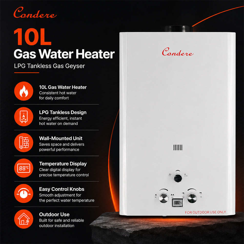 Condere 10L LPG Tankless Gas Water Heater & Gas Geyser