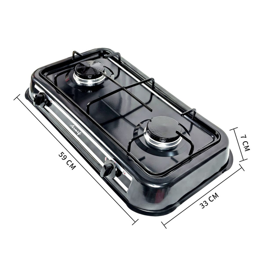 Aruif 2-Burner Porcelain Gas Stove – 59cm Double Burner High-Efficiency Cooker