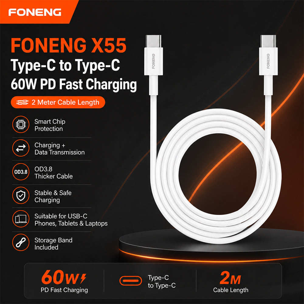 FONENG 2m 60W Type-C to Type-C Fast Charging Cable