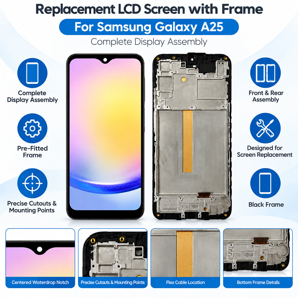 Standard LCD Screen with Frame for Samsung Galaxy A25 5G