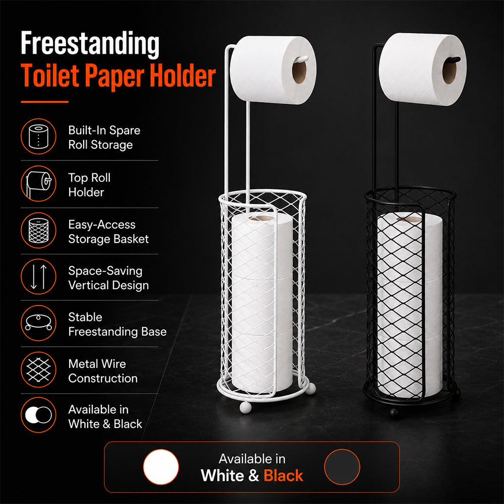 Freestanding Toilet Paper Holder with Storage Basket