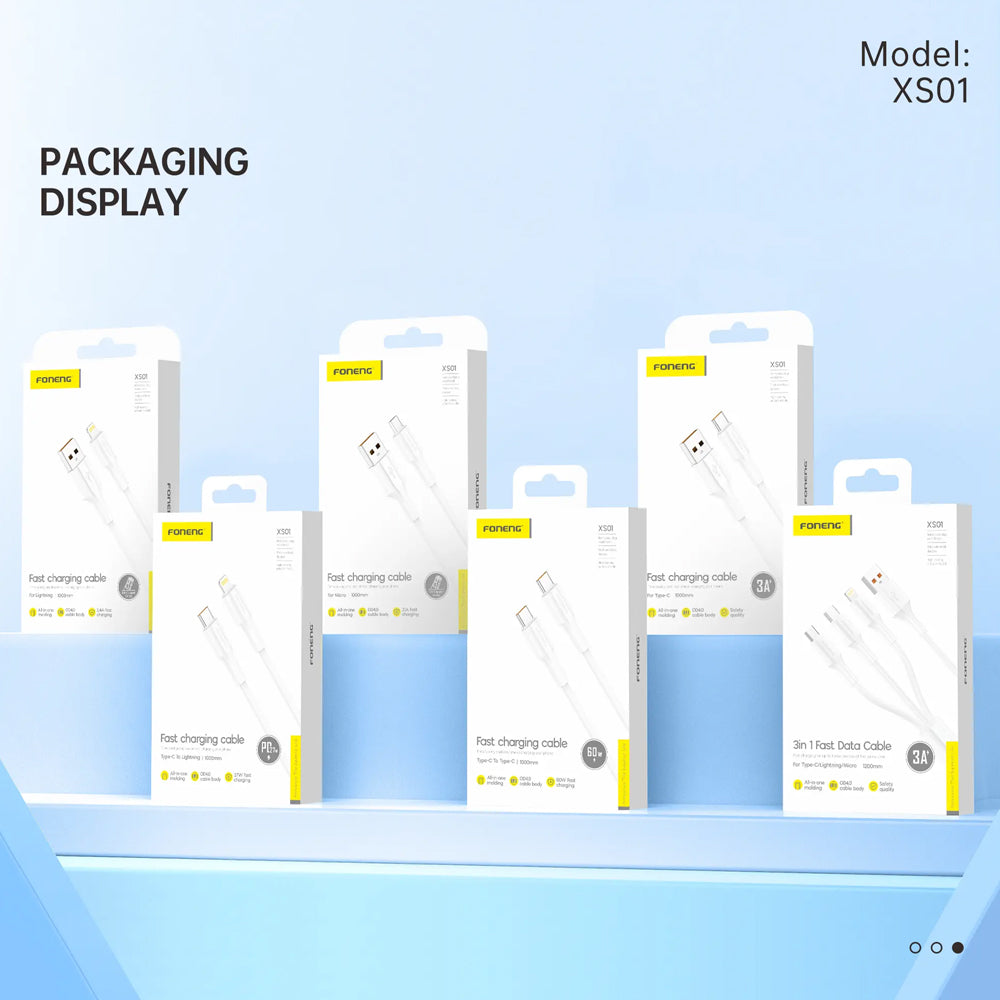 FONENG XS01 1m 27W Fast Charging Cable – Type-C / Lightning / Micro