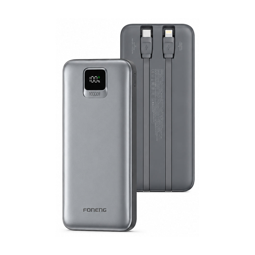FONENG 10000mAh 22.5W Fast Charging Power Bank with 2 Built-In Cables