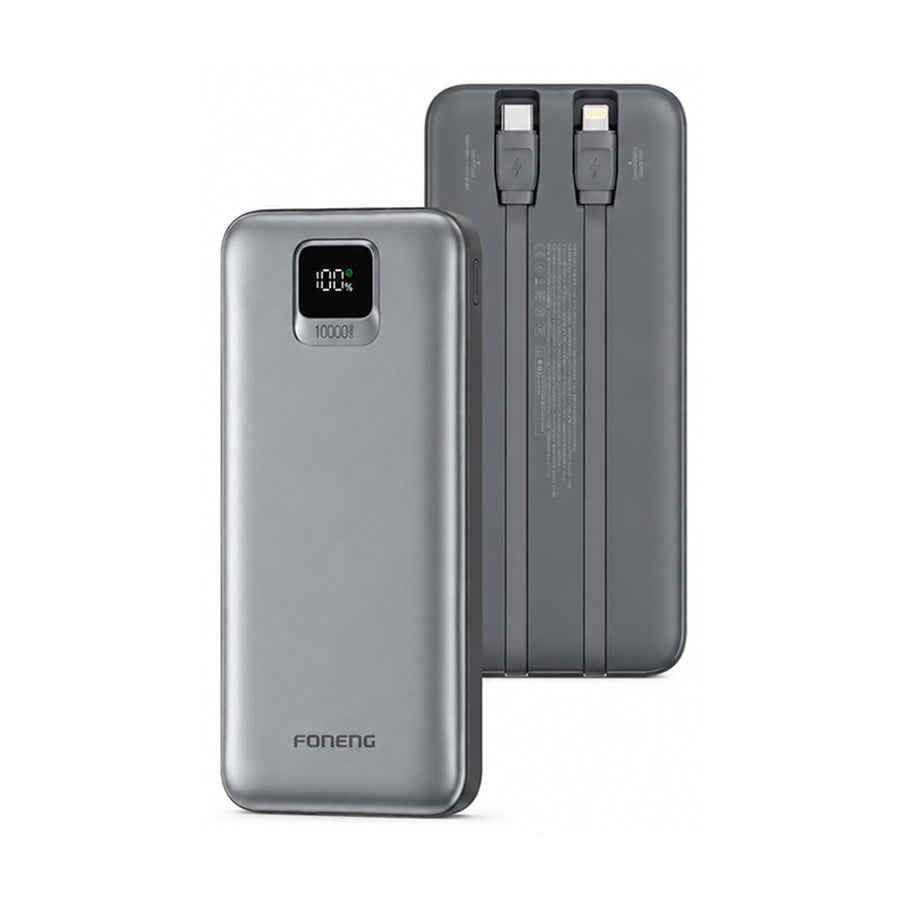 FONENG 10000mAh 22.5W Fast Charging Power Bank with 2 Built-In Cables