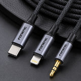 FONENG Metal AUX Audio Cable – 3.5mm / Type-C / Lightning