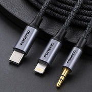 FONENG Metal AUX Audio Cable – 3.5mm / Type-C / Lightning