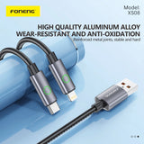 FONENG 1.2m Metal Head Green Light Braided Charging Cable