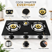 Aruif 3-Burner Tempered Glass Gas Stove