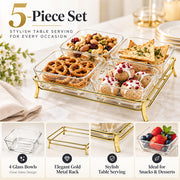 5-Piece Glass Serving Bowl Set with Metal Stand - 280ml