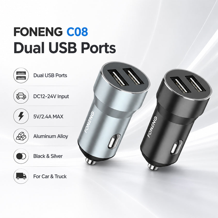 FONENG C08 Dual USB-A 2.4A Metal Car Charger
