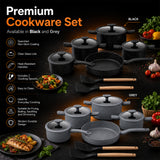 11-Piece Granite Cookware Set with Glass Lids and Cooking Utensils