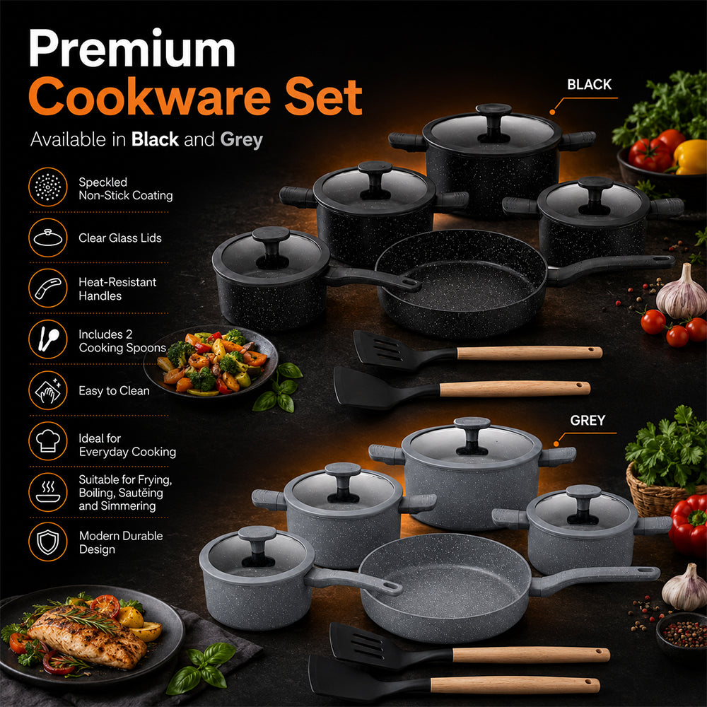11-Piece Granite Cookware Set with Glass Lids and Cooking Utensils
