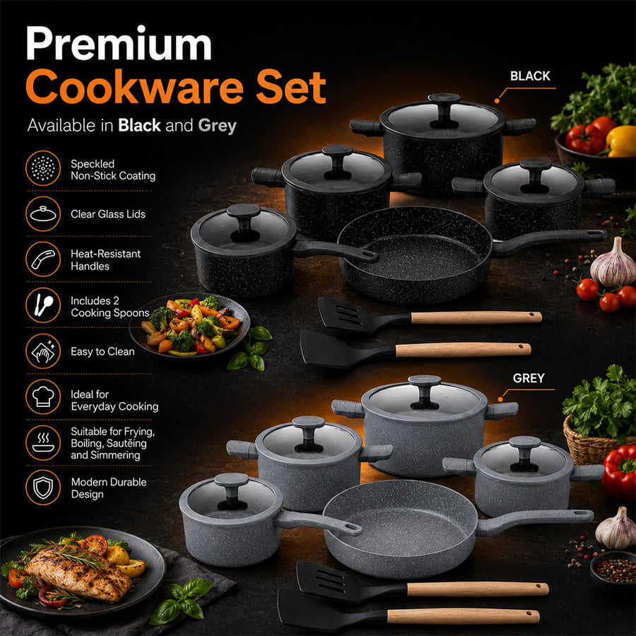 11-Piece Granite Cookware Set with Glass Lids and Cooking Utensils