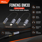 FONENG 3.5mm Female Audio Adapter Cable – Type-C / Lightning