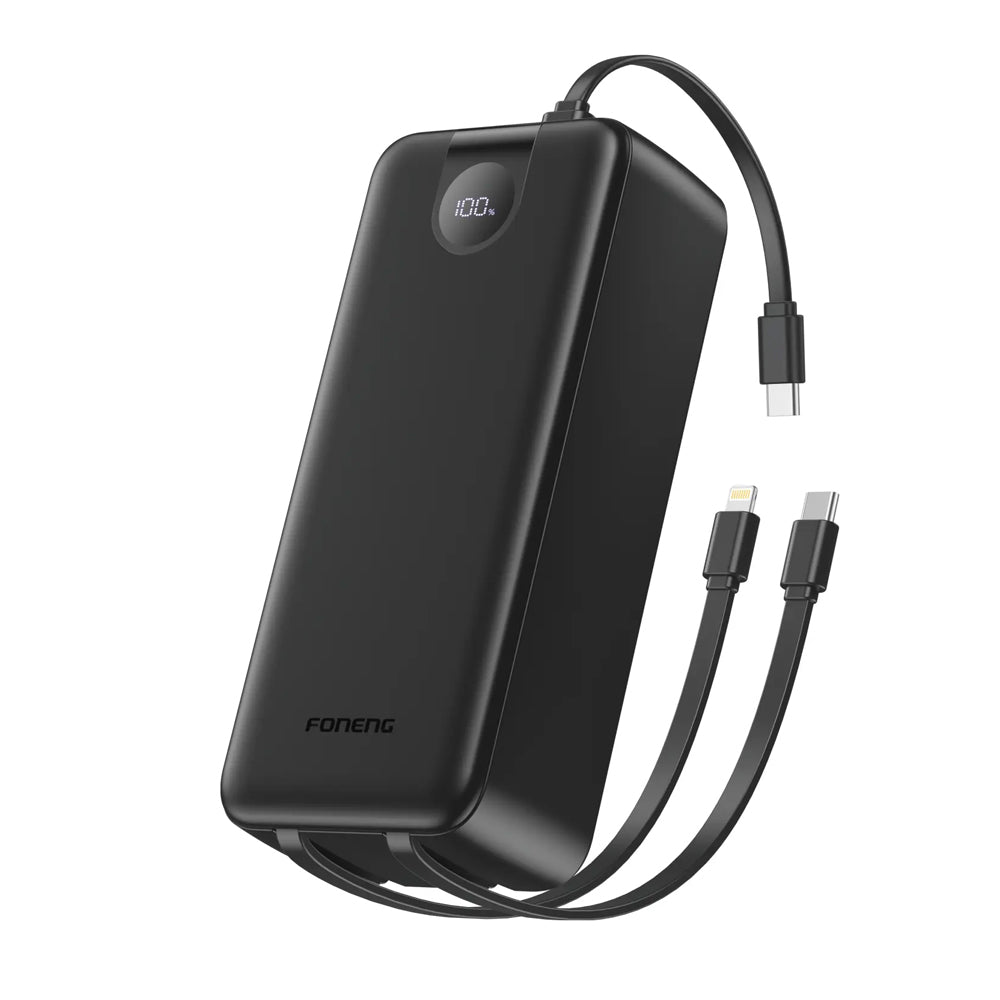 FONENG 30000mAh 22.5W Fast Charging Power Bank with 3 Built-In Cables