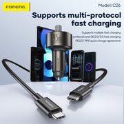 FONENG C26 45W Dual-Port Metal Fast Car Charger