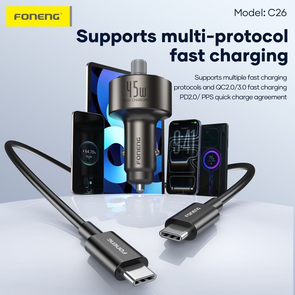 FONENG C26 45W Dual-Port Metal Fast Car Charger