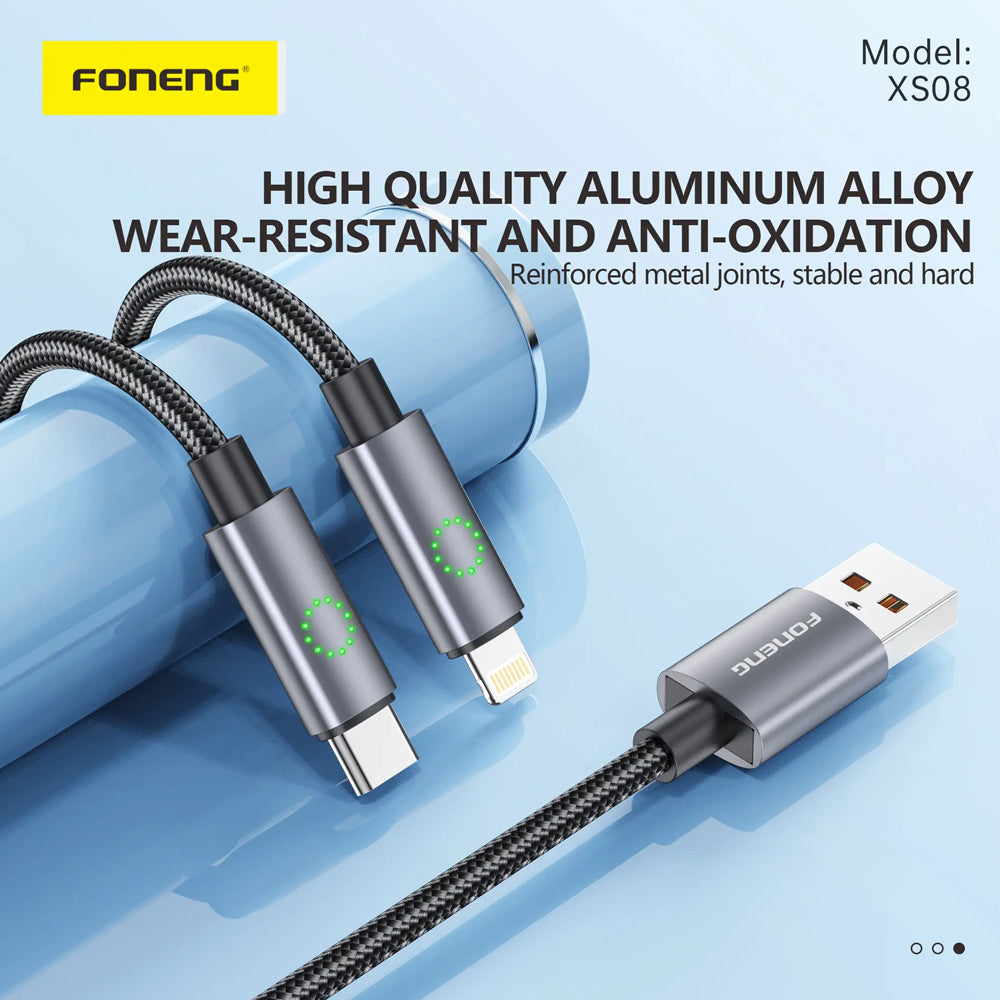 FONENG XS08 1.2m Green Light Braided Fast Charging Cable 60W / 27W