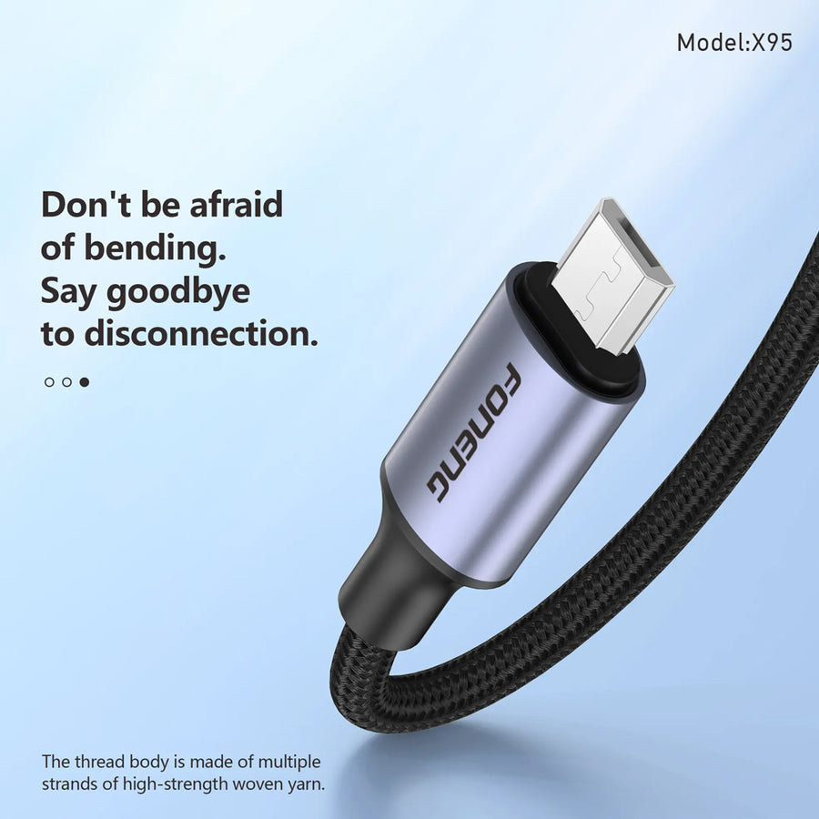 FONENG X95 1.2m 3A Metal Head Braided Charging Cable