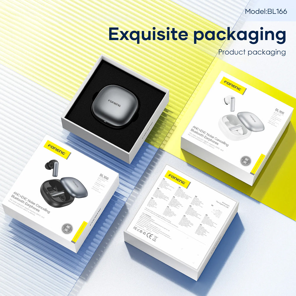 FONENG ANC & ENC Noise-Cancelling TWS Wireless Earbuds with Sliding-Lid Case