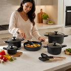 11-Piece Granite Cookware Set with Glass Lids and Cooking Utensils