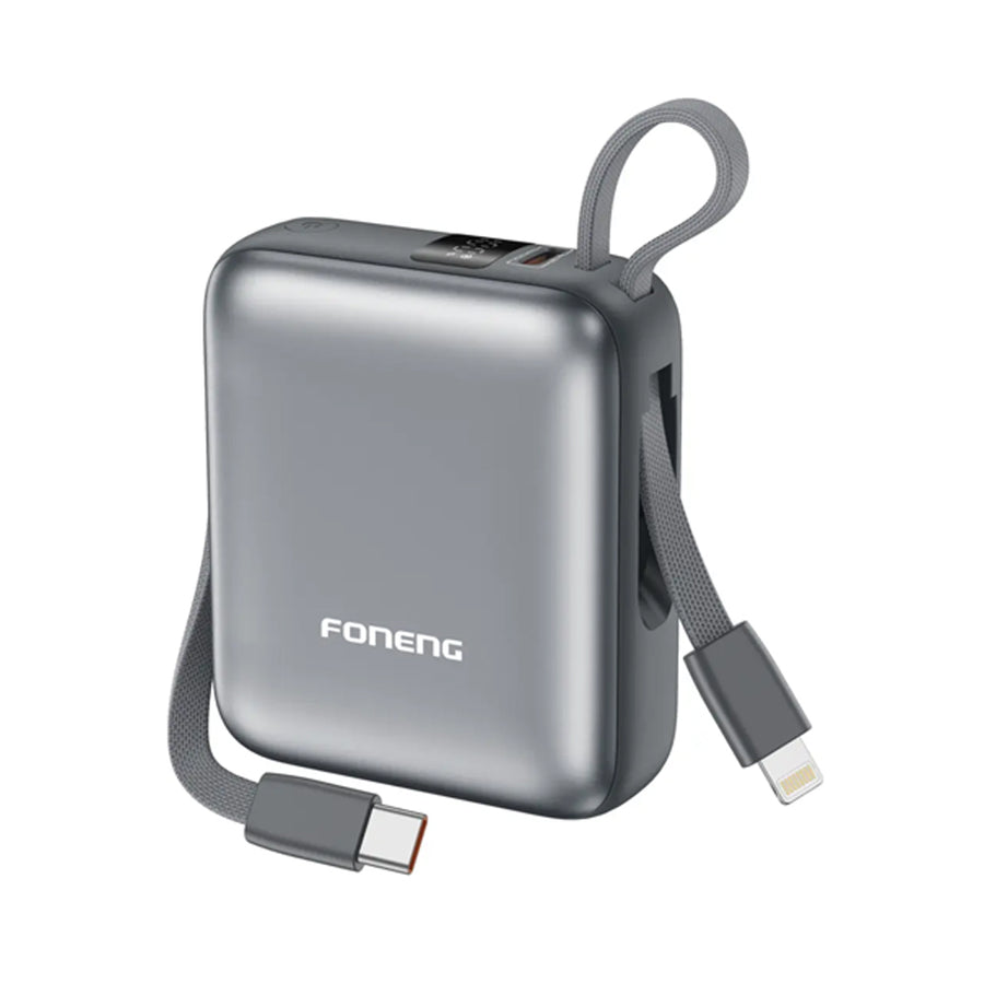 FONENG 10000mAh 22.5W Mini Fast Charging Power Bank with 2 Built-In Cables