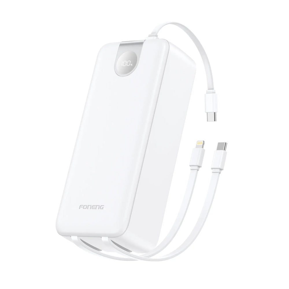 FONENG 30000mAh 22.5W Fast Charging Power Bank with 3 Built-In Cables