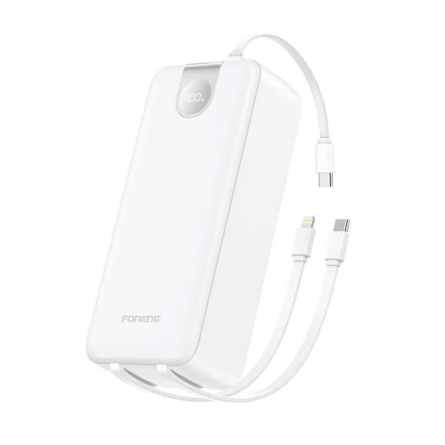 FONENG 30000mAh 22.5W Fast Charging Power Bank with 3 Built-In Cables