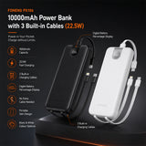 FONENG 10000mAh 22.5W Fast Charging Power Bank with 3 Built-In Cables