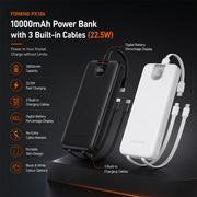 FONENG 10000mAh 22.5W Fast Charging Power Bank with 3 Built-In Cables