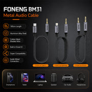 FONENG Metal AUX Audio Cable – 3.5mm / Type-C / Lightning