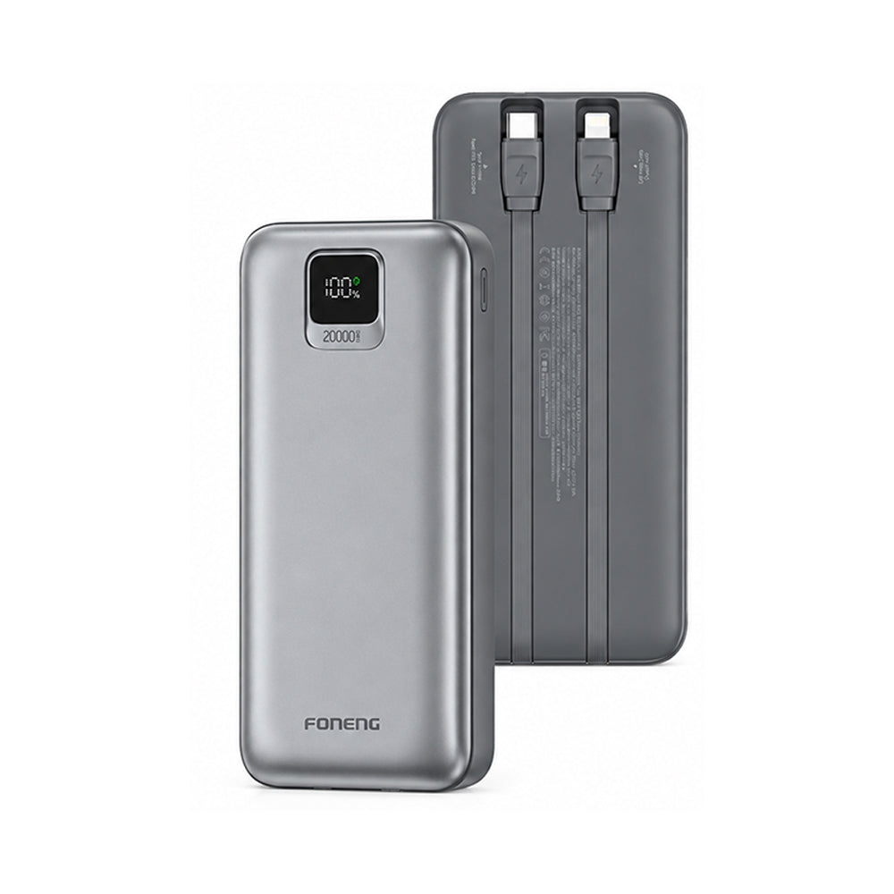 FONENG 20000mAh 22.5W Fast Charging Power Bank with 2 Built-In Cables