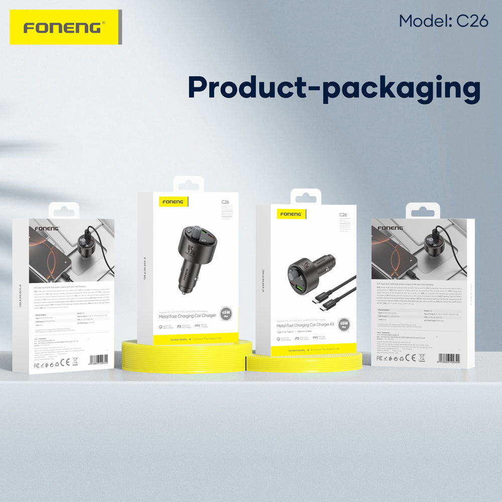 FONENG C26 45W Dual-Port Metal Fast Car Charger