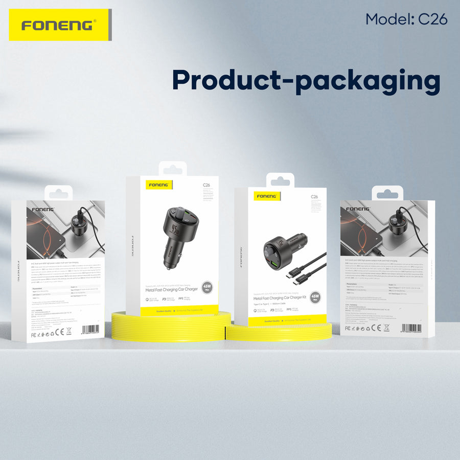 FONENG C26 45W Dual-Port Metal Fast Car Charger