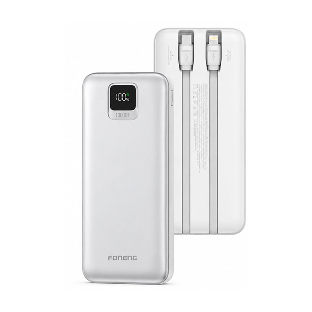 FONENG 10000mAh 22.5W Fast Charging Power Bank with 2 Built-In Cables