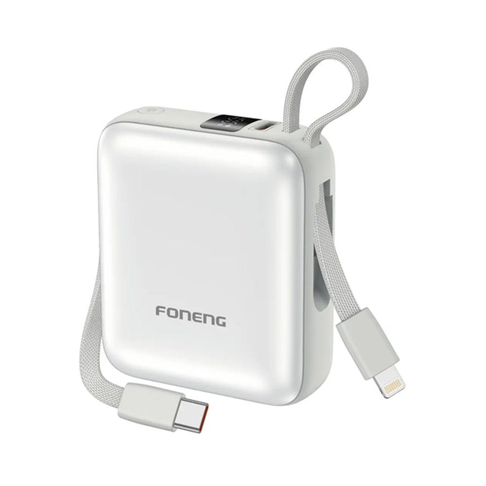 FONENG 10000mAh 22.5W Mini Fast Charging Power Bank with 2 Built-In Cables