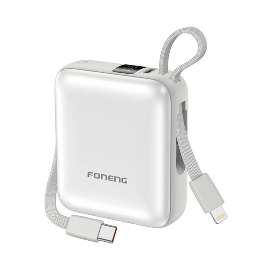 FONENG 10000mAh 22.5W Mini Fast Charging Power Bank with 2 Built-In Cables