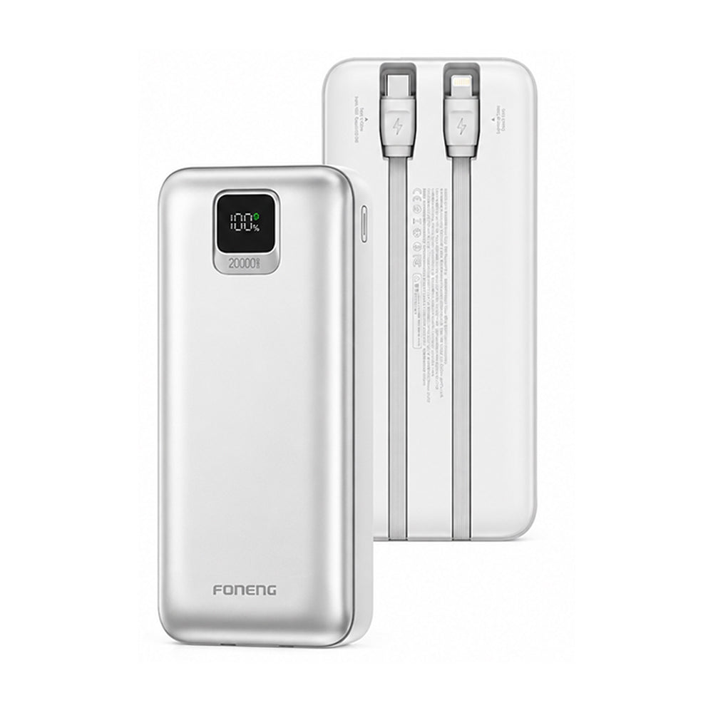 FONENG 20000mAh 22.5W Fast Charging Power Bank with 2 Built-In Cables