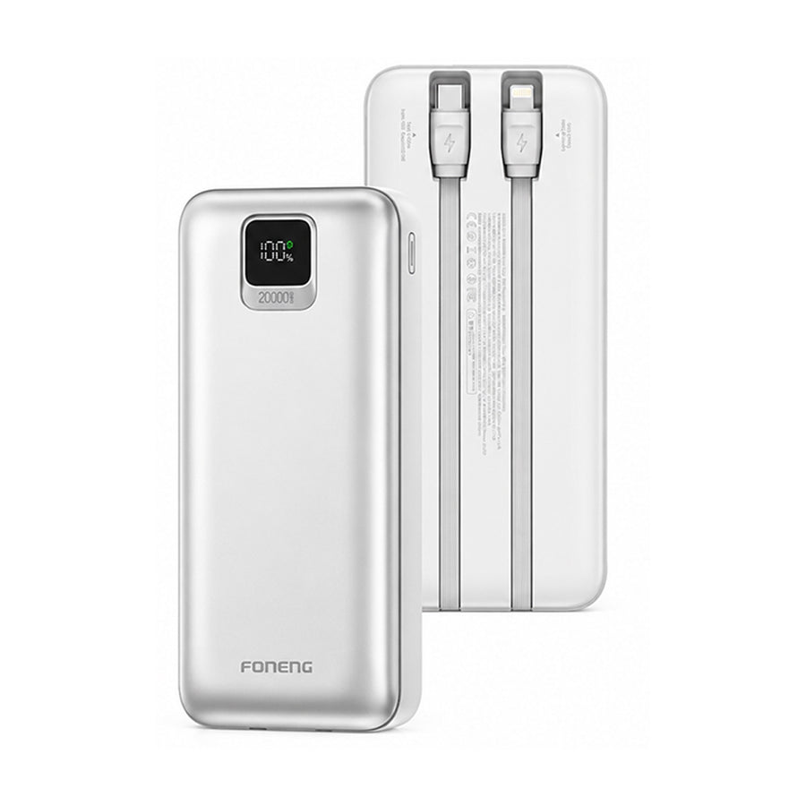 FONENG 20000mAh 22.5W Fast Charging Power Bank with 2 Built-In Cables