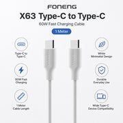 FONENG X63 1m 60W Type-C to Type-C Fast Charging Cable