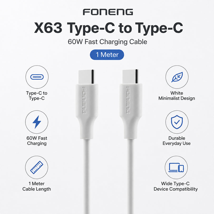 FONENG X63 1m 60W Type-C to Type-C Fast Charging Cable