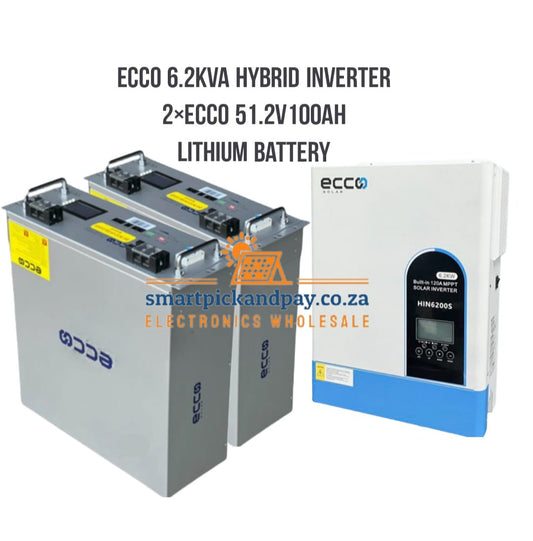 6.2 Kva Hybrid Inverter 48v Mppt 120A Inverter Pure Sine Wave - Ecco 51.2V100Ah Lithium Battery