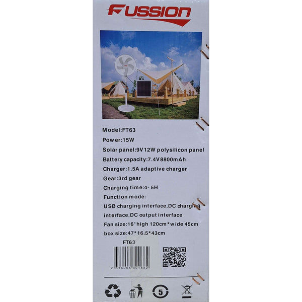 FUSSION 16 inch Solar Rechargeable Fan